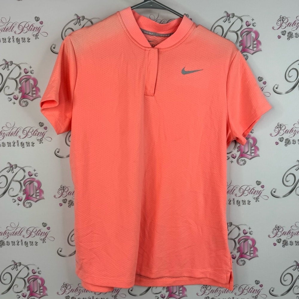 Nike dri fit tshirt half zip bright orange neon Vibrant Coral Polo Shirt